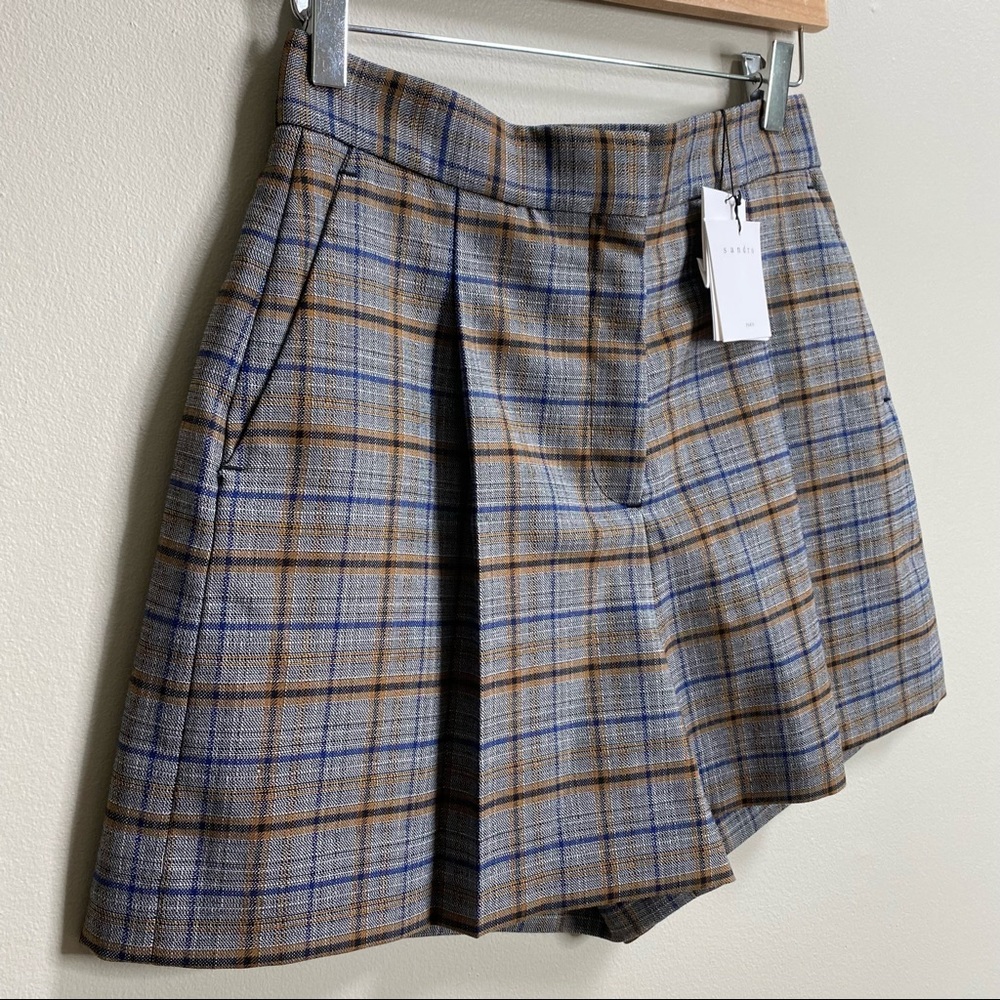 Sandro Paris Grey Plaid Printed Knit Shorts Size 8 - Picture 6 of 16